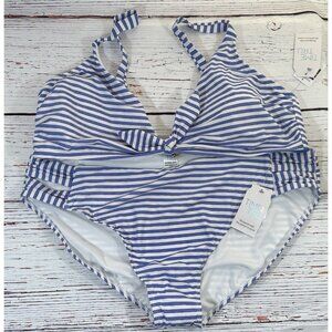 NEW Time and Tru Bikini Womens Plus Size 3X Swim Top & Bottoms Set Blue Stripes